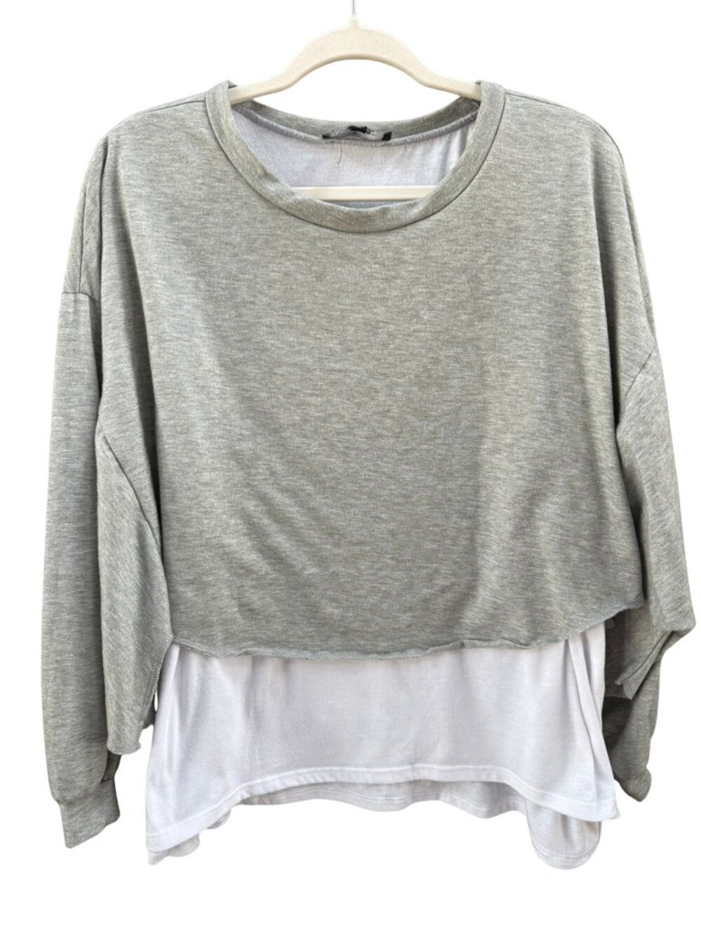 Lulus Made in USA Layered Sweatshirt Gray White Mixed Media Oversized Top Small